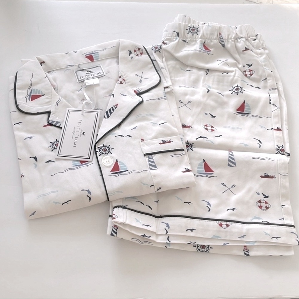 PETITE PLUME Unisex Flame Resistant Chemical Free Nautical Sail Way Pajama Set - Picture 3 of 6